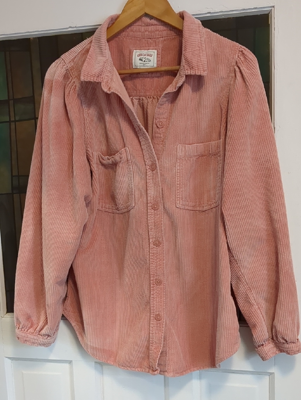 American Eagle Dusty Rose Corduroy Button-Front Shirt